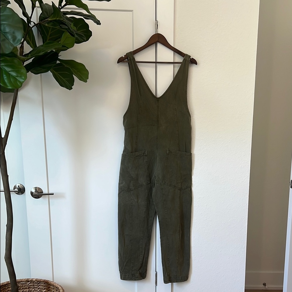 Free People Green Sleeveless Jumpsuit with V-Neck